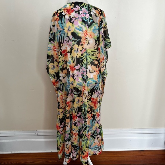 Forever 21 Sheer Black and Floral Swim Coverup Kimono - NWT - Size Small - Picture 6 of 9